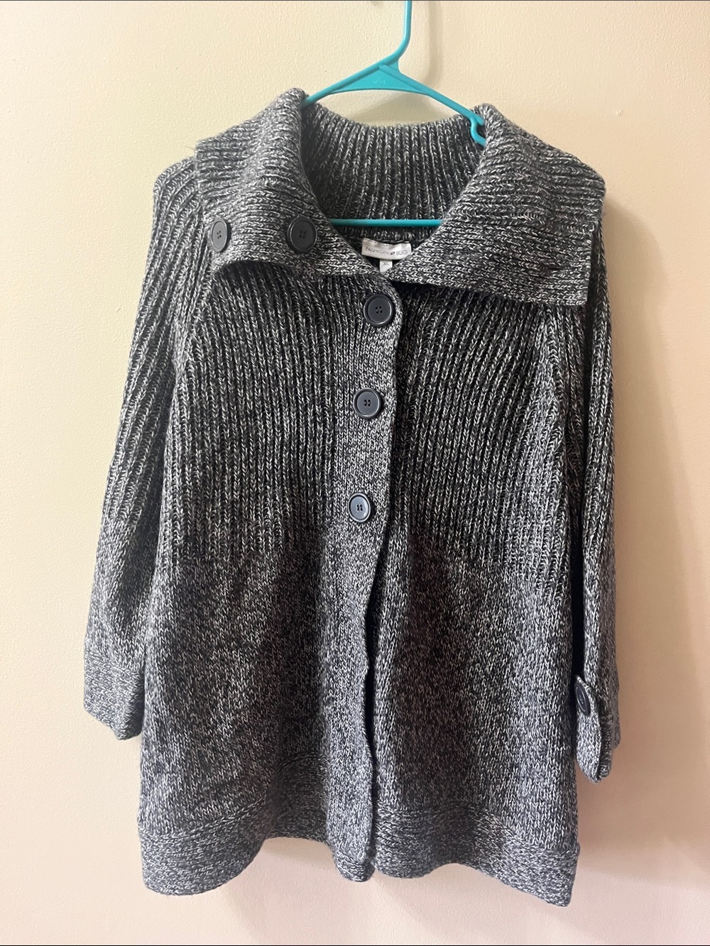 Fashion Bug Marled Gray Button-Up Ribbed Collar Cardigan